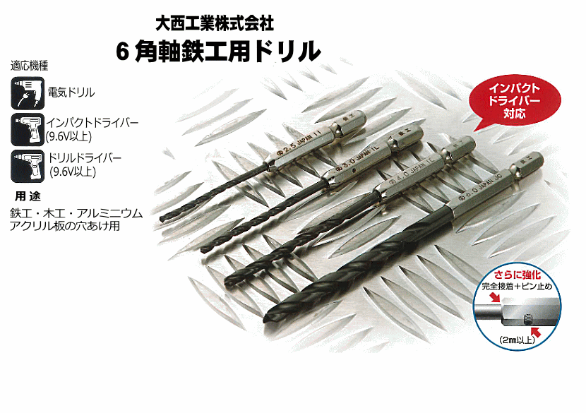 大西工業 6角軸鉄工用ドリル(NO.20E) 13mm (金属・金工)