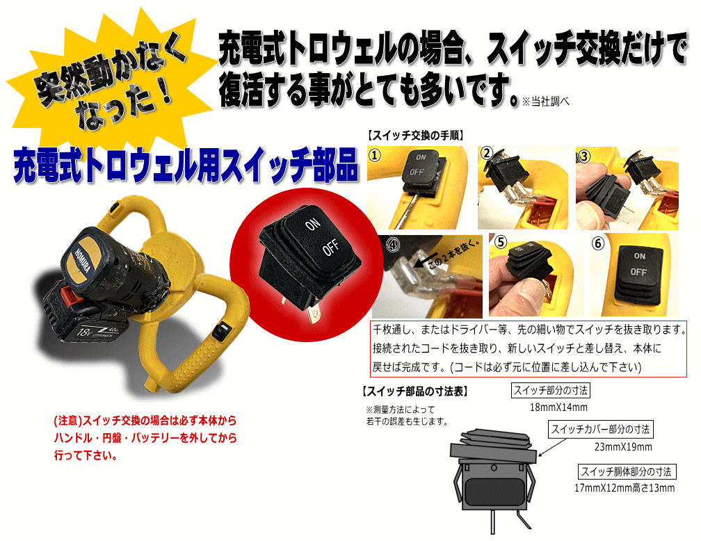 充電式トロウェル用スイッチ部品